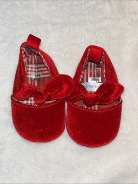 Carter's Shiny Red Velvet Bow Baby Shoes